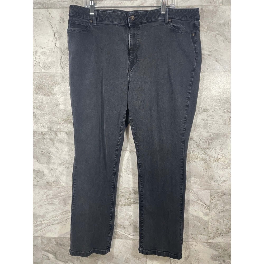 L.L.Bean Classic Fit Women's‎ Sz 20W Reg Washed Black Denim Straight Leg Jeans
